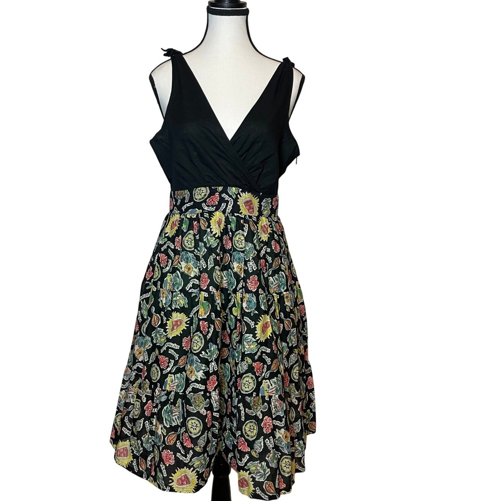Maeve Womens Swing‎ Midi Dress Size 6 Novelty Print Vacation Whimsy Beach Retro